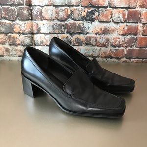 Enzo Angiolini Leather Square Toe Heeled Loafer